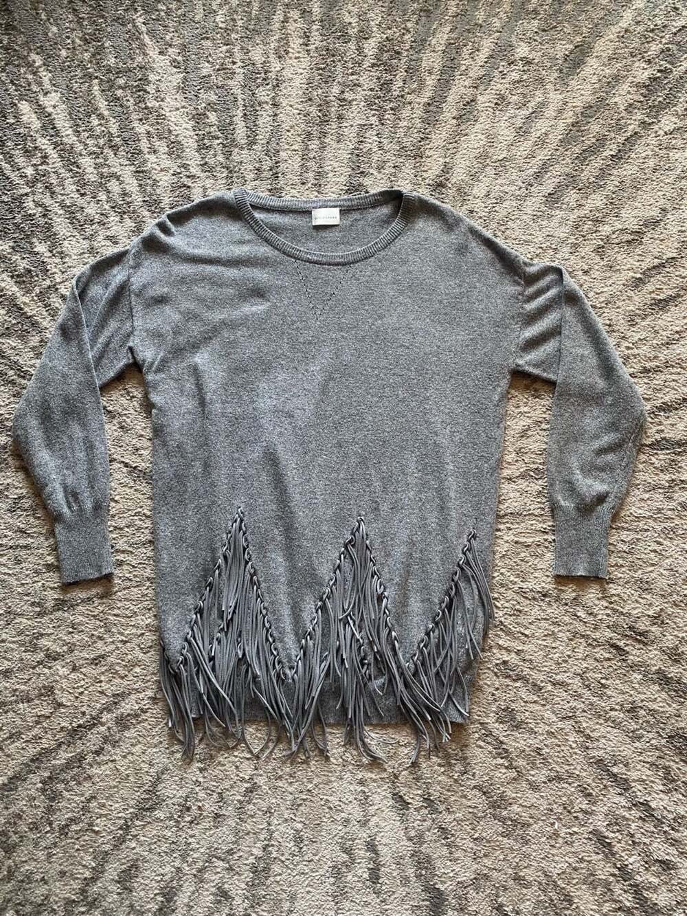 Goldspark Fringe Sweater Size S Gray Knit Pullover